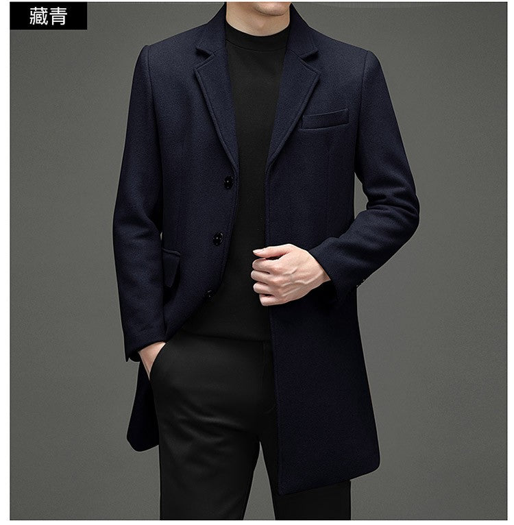 COMXZ 2025 Winter Woolen Trench Coat Men Retro Thick Cashmere Coat Korean Street Man Clothes Lightw Luxury Wool Blends Overcoat