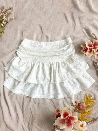 Women Kawaii Lolita Shorts Skirt 2025 Summer Ruffles Layered Patchwork High Waist Mini Skirts Girl Sweet White Pleated Skirt