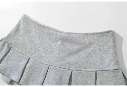 Mooyufon Fabric Y2K Mini Skirt Women Low Waist Wide Pleat Light Grey Sexy Vintag