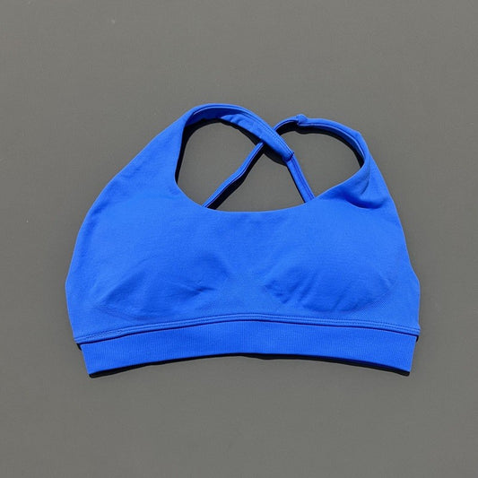 Women Asymmetric Sports Bra Seamless Yoga Top High Support Removable Chest Open Back Bra Gym Workout Underwear