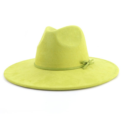 Suede fedora hat with same color accessories teardrop top wide brim hat for men and women Panama hat chapeau homme   sombrero