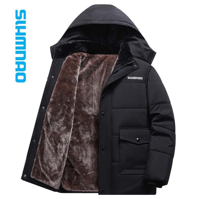 Conjunto Masculino de Pesca Corta-Vento e Quente para Uso Externo, Conjunto de Lã para Montanhismo, Jaqueta de Lã Grossa de Pelúcia para Inverno, Jaqueta Masculina com Capuz