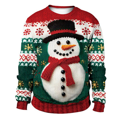 Men Women Tacky Xmas Sweatshirt 3D Christmas Snowflakes Print Holiday Party Jumpers Tops Pullover Snowman Ugly Christmas Sweater