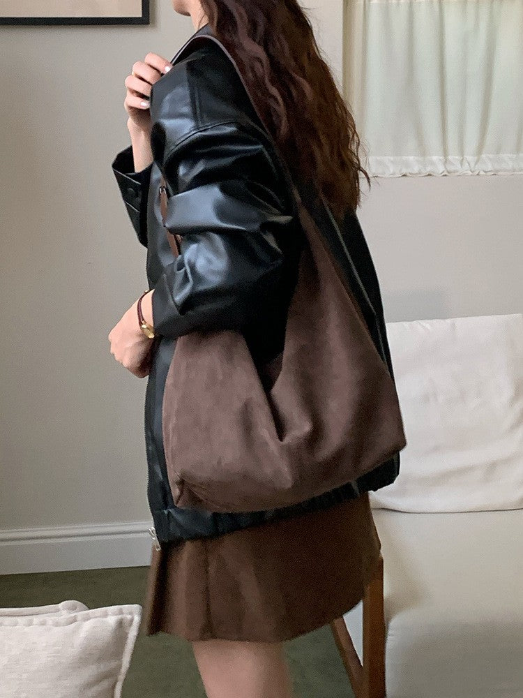 Scrub Leather female Shoulder bags winter new Ladies handbag Large capacity Brand design women big totes bolsa brown