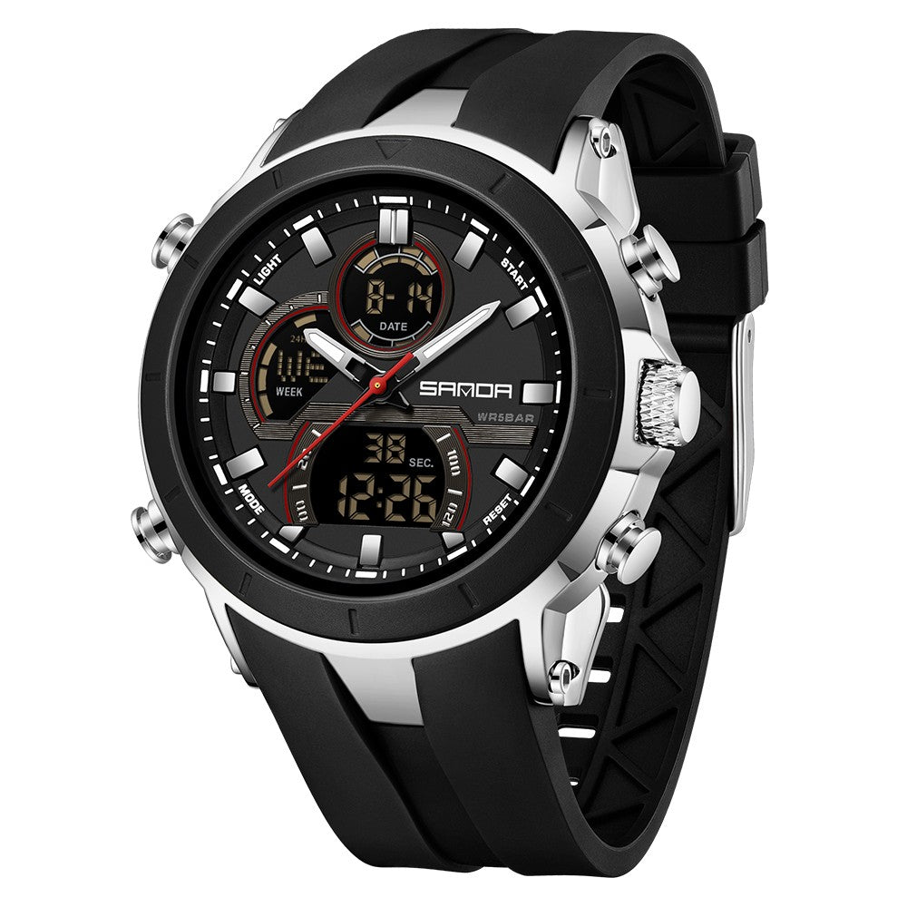 SANDA Mens Watches Countdown Waterproof Alarm Clock Wristwatch Multifunctional Luminous Men Quartz Digital Watch Alarm Clock