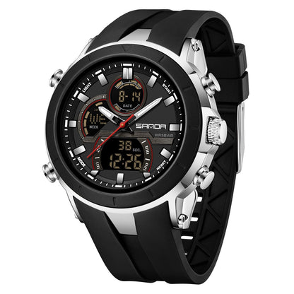 SANDA Mens Watches Countdown Waterproof Alarm Clock Wristwatch Multifunctional Luminous Men Quartz Digital Watch Alarm Clock