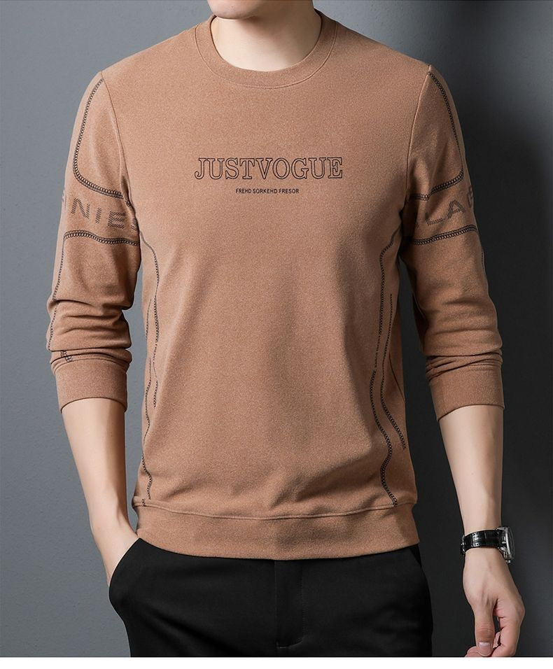 Round Neck Pullover Sweatshirt Men Thermal Underwear Double Fleece Lining Long Sleeve T-Shirt Casual