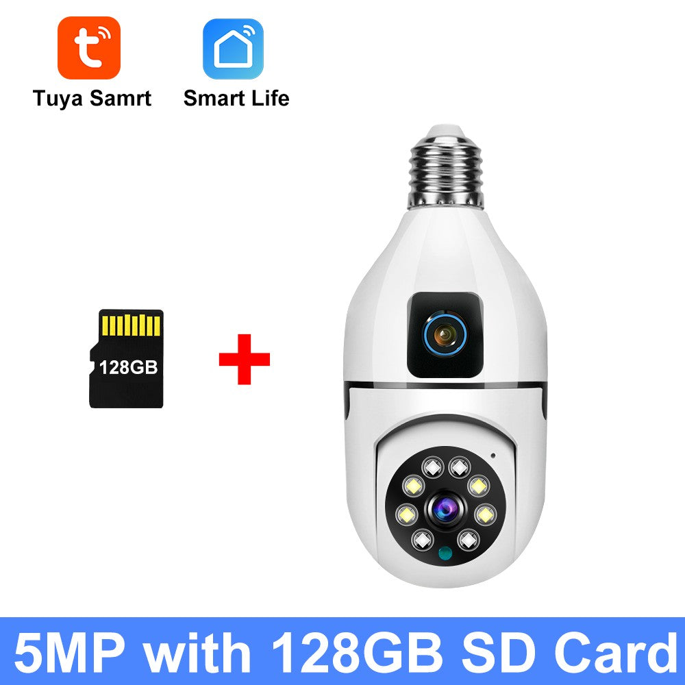 5MP CCTV PTZ WiFi Dual Lens Screen E27 Bulb Camera Tuya Smart Life Security Video Surveillance Camera Ai Human Auto Tracking