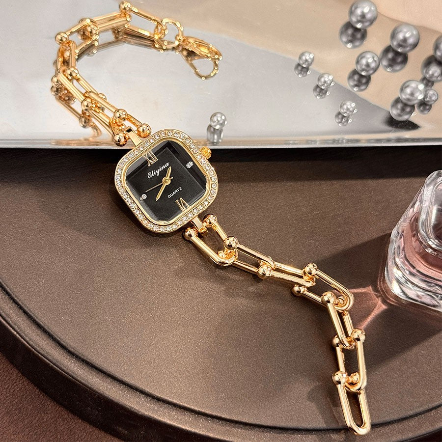 Luxury Minimalist Bracelet Watch Creative Square Multi-Faceted Glass Quartz Movement Chain Mid-century Small High-End Acces