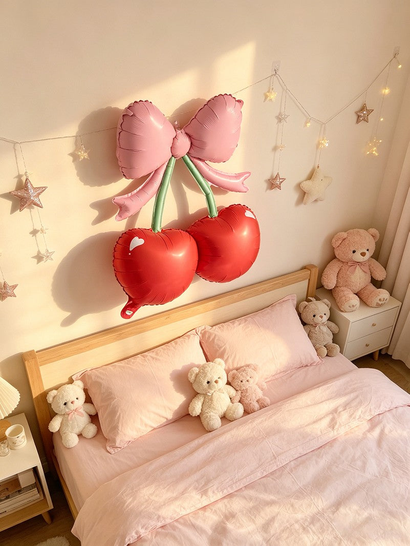 2/4PC Cherry Party Foil Balloons Red Berries And Green Leaves Pattern Girls' Birthdays Summer Parties Dessert Table Decorations