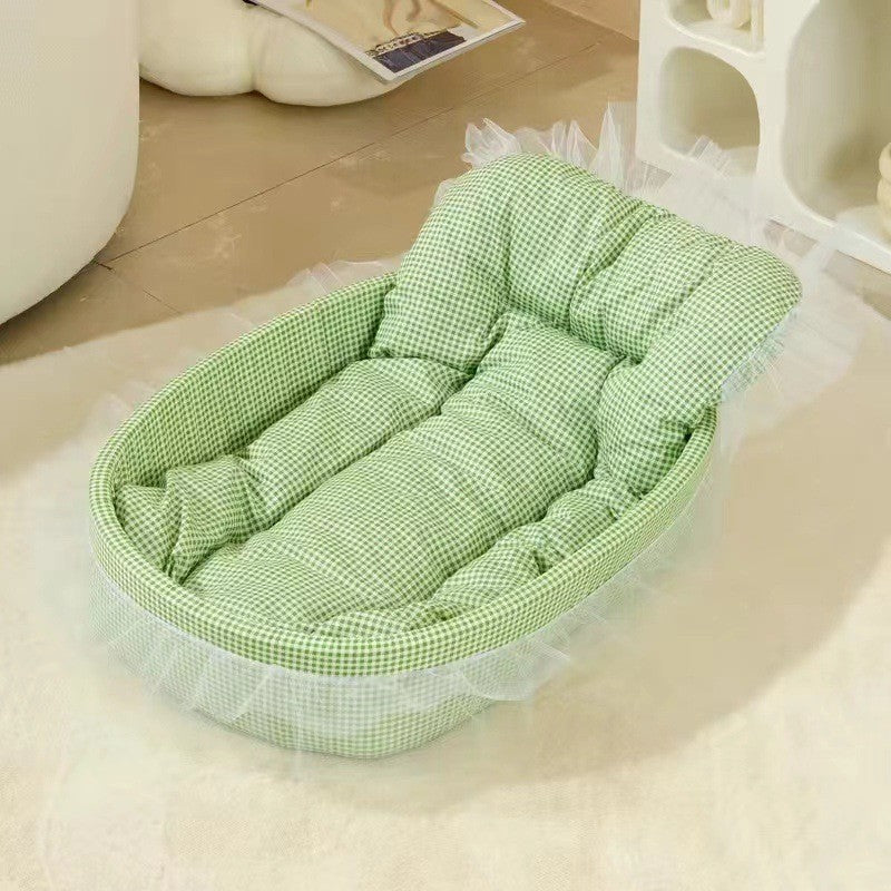 1 Conjunto de Cama de Princesa para Pets com Renda Fofa para o Inverno - Oval de Pelúcia Macia de Poliéster para Cães/Gatos Pequenos, Fácil Montagem, Uso Interno