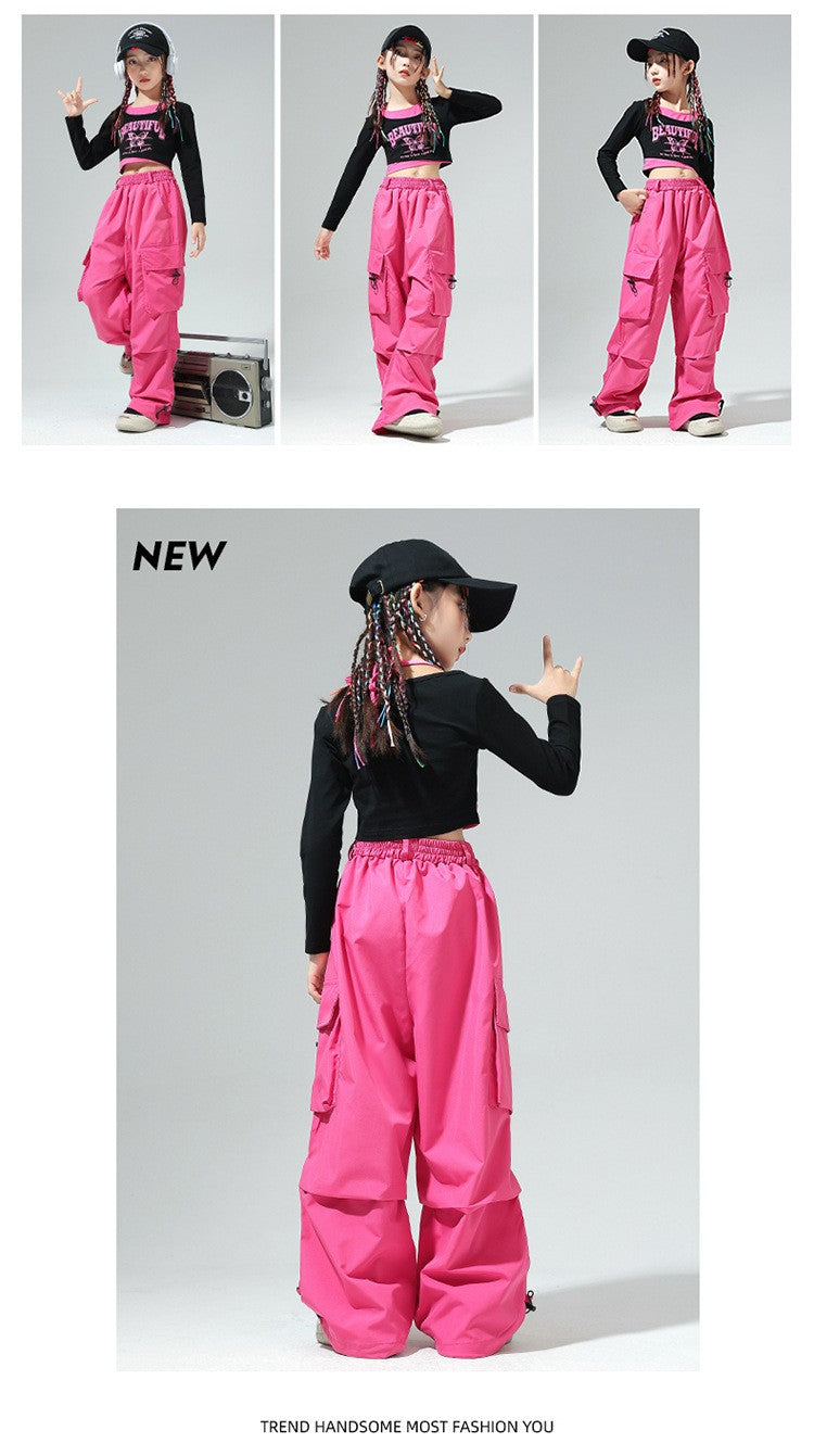 Roupa de Bebê Roupa Infantil da Moda Calças Cargo Menina Dança Hip-hop Roupa Larga de Rua Calças Infantis Casuais Meninas