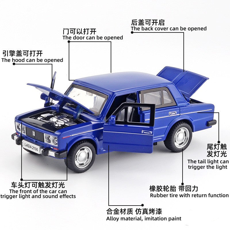 1:32 LADA 2106 Liga Clássica Modelo de Carro de Brinquedo de Metal Fundido Som e Luz Puxar para Trás Brinquedo Infantil Miniatura Modelo de Veículo Presente para Crianças