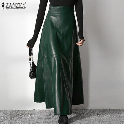 ZANZEA Women's PU Leather Maxi Skirt 2023 Spring Elegant OL Long Saias Fashion Solid Mujer Faldas Casual High Waist Zipper Jupe