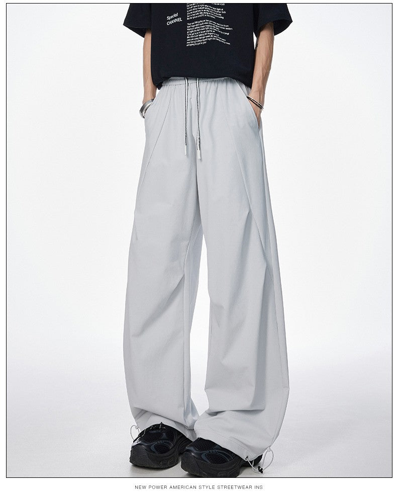 Calça Masculina de Pesca ao Ar Livre Sensação de Alta Qualidade Americana Pregueada Suspensa Casual Solta Longa Outono Calça Perna Larga Calça Reta