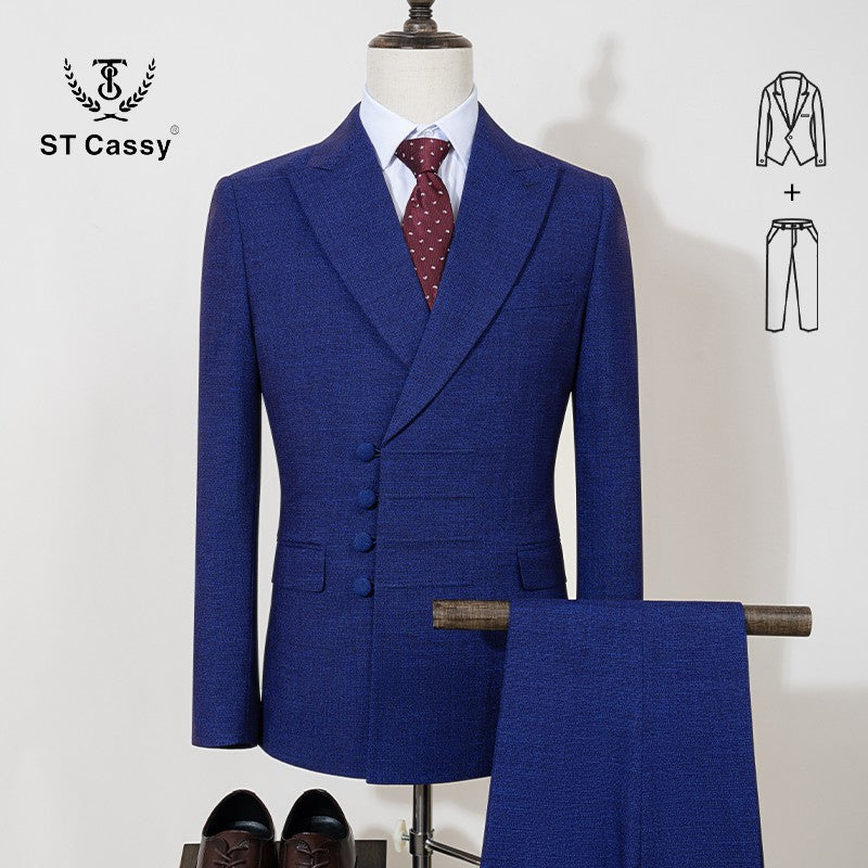 ST Cassy Elegant man suit for wedding Slim Fit Double Breasted Multiple buttons Casual Business man 2 piece outfit set