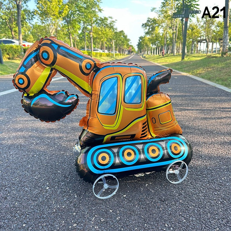 1PC 3D Cartoon Foil Balloons Elephant Stand Walking Balloon With Wheel For Kids Birthday Party Decoration Baby Shower