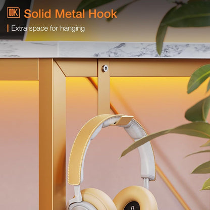 Computer Desk Large Office Desk, 55 Inch Gaming Desk with Storage, Modern PC Desk Work Table with Headphone Hook for Home Offic