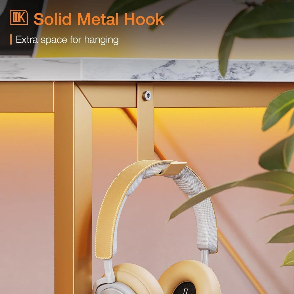 Computer Desk Large Office Desk, 55 Inch Gaming Desk with Storage, Modern PC Desk Work Table with Headphone Hook for Home Offic