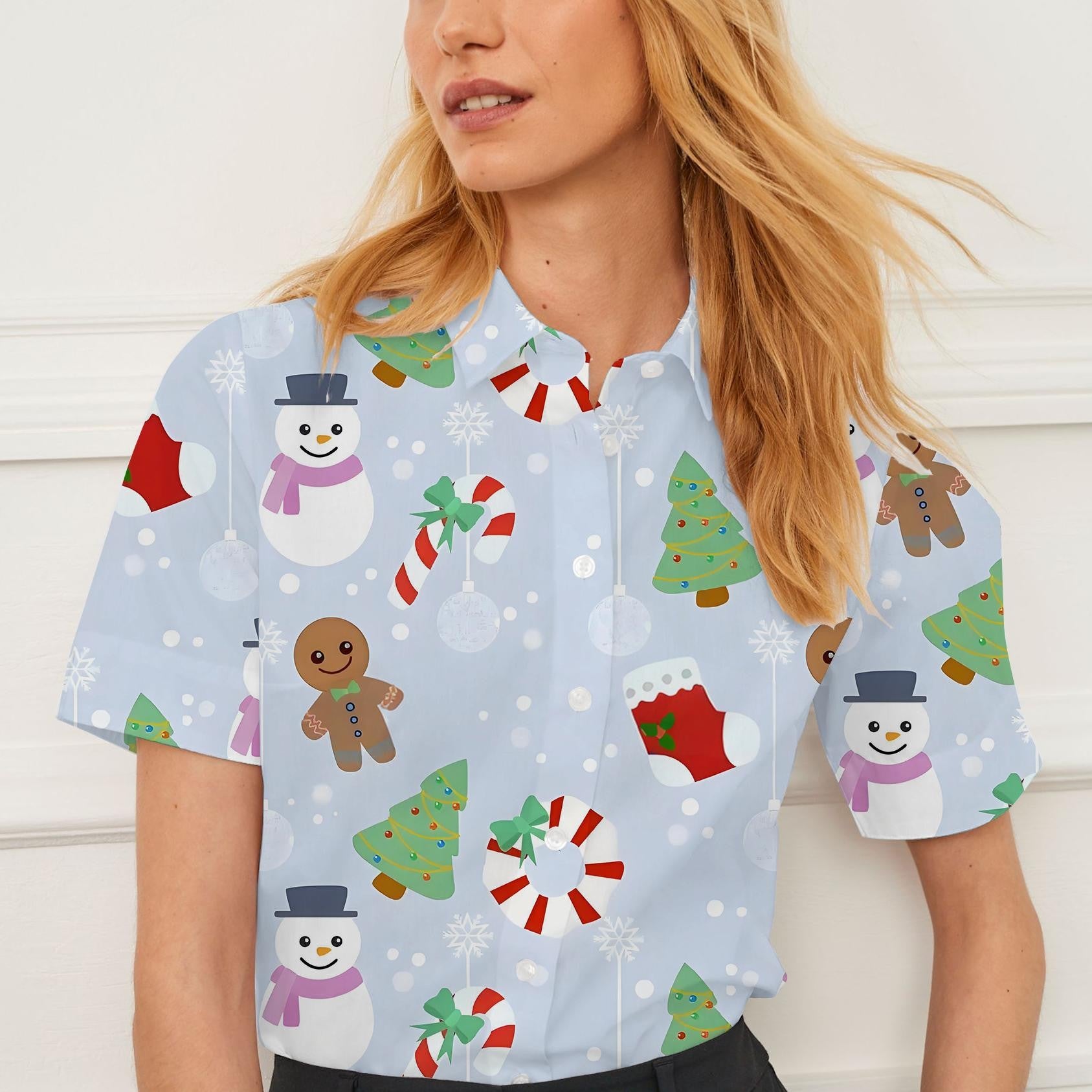Shirt summer casual short-sleeved lapel Christmas element pattern women's tops personality fashion women's clothing