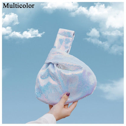 Ladies Trendy Fashion Reversible Sequin Evening Clutch Purse Women Girls Small Glitter Wrist Knot Bag