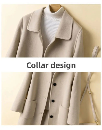 High-End Korean Style Double-Faced Cashmere Woolen Coat for Women Mid-Length Thickened Polyester Fiber Winter Outerwear
