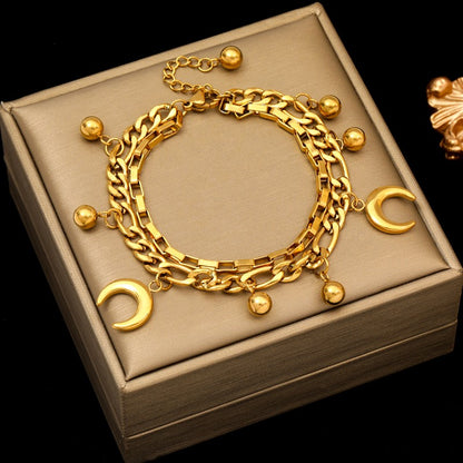 EILIECK Pulseira Feminina de Aço Inoxidável 316L Dourada com Estrela-do-mar, Lua e Estrela, Joia da Moda, Presente para Festa