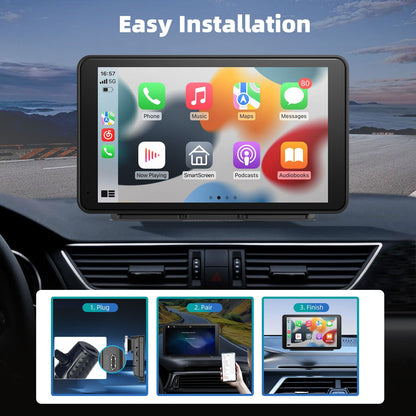Tela CarPlay sem fio para carro, tela sensível ao toque estéreo portátil HD de 7" com Apple CarPlay e Android Auto, tela CarPlay com câmera de ré