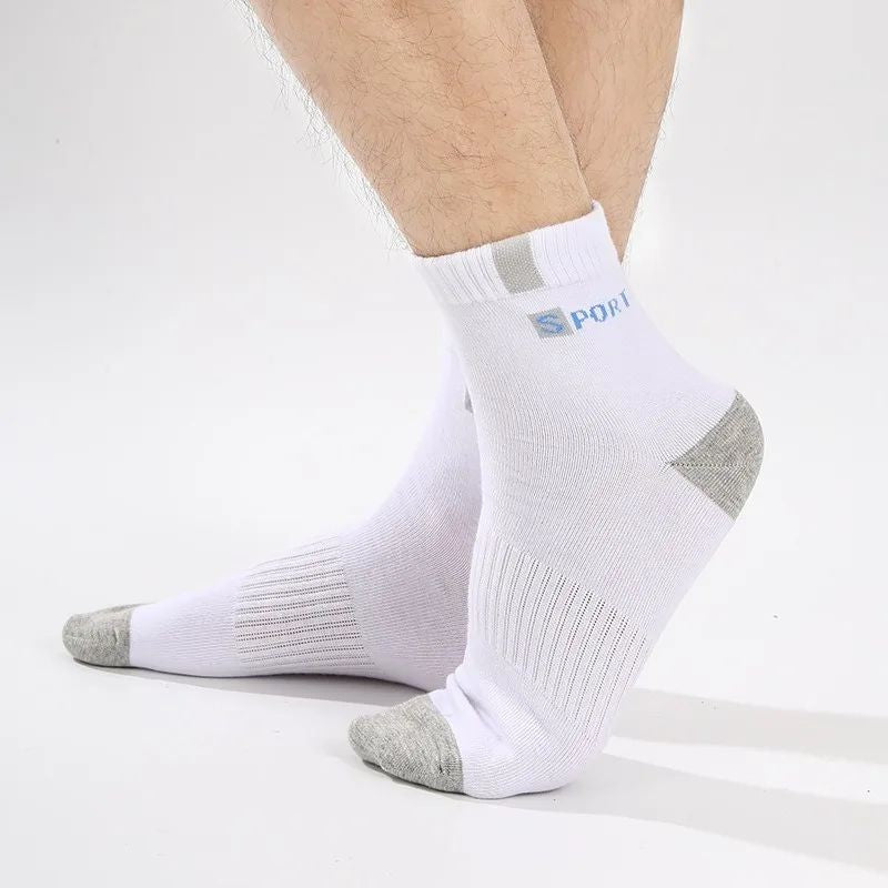5 Pairs Cotton Sock for Men Sport Breathable Soft Letter Fashion Sneakers High Elastic Middle Tube Stocking Towel Sox Summer