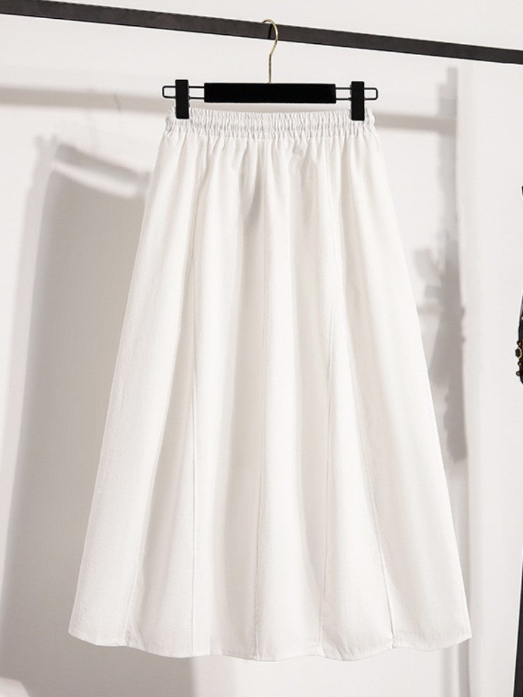 Korean Style Casual Versatile Long Skirt Plus Size Skirts Women 2025 Autumn New Fashionable High Elastic Waist A Line Skirt