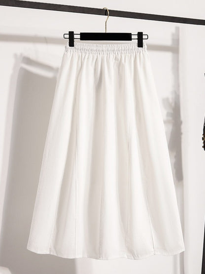 Korean Style Casual Versatile Long Skirt Plus Size Skirts Women 2025 Autumn New Fashionable High Elastic Waist A Line Skirt