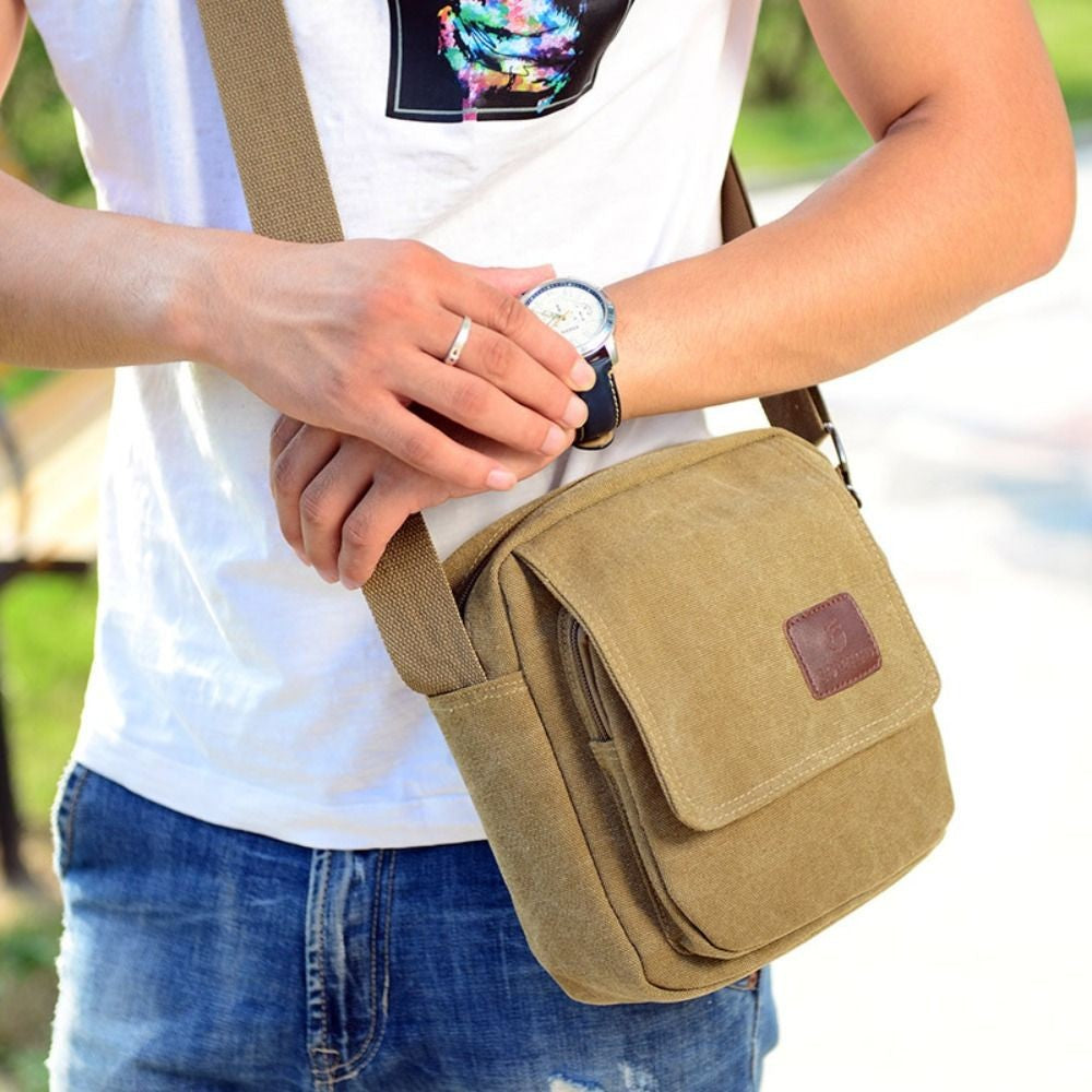 Vintage Canvas Men Crossbody Bag Anti-theft Large Capacity Outdoor Small Bag Wear-resistant Business Cashier Wallet Shoulder Bag