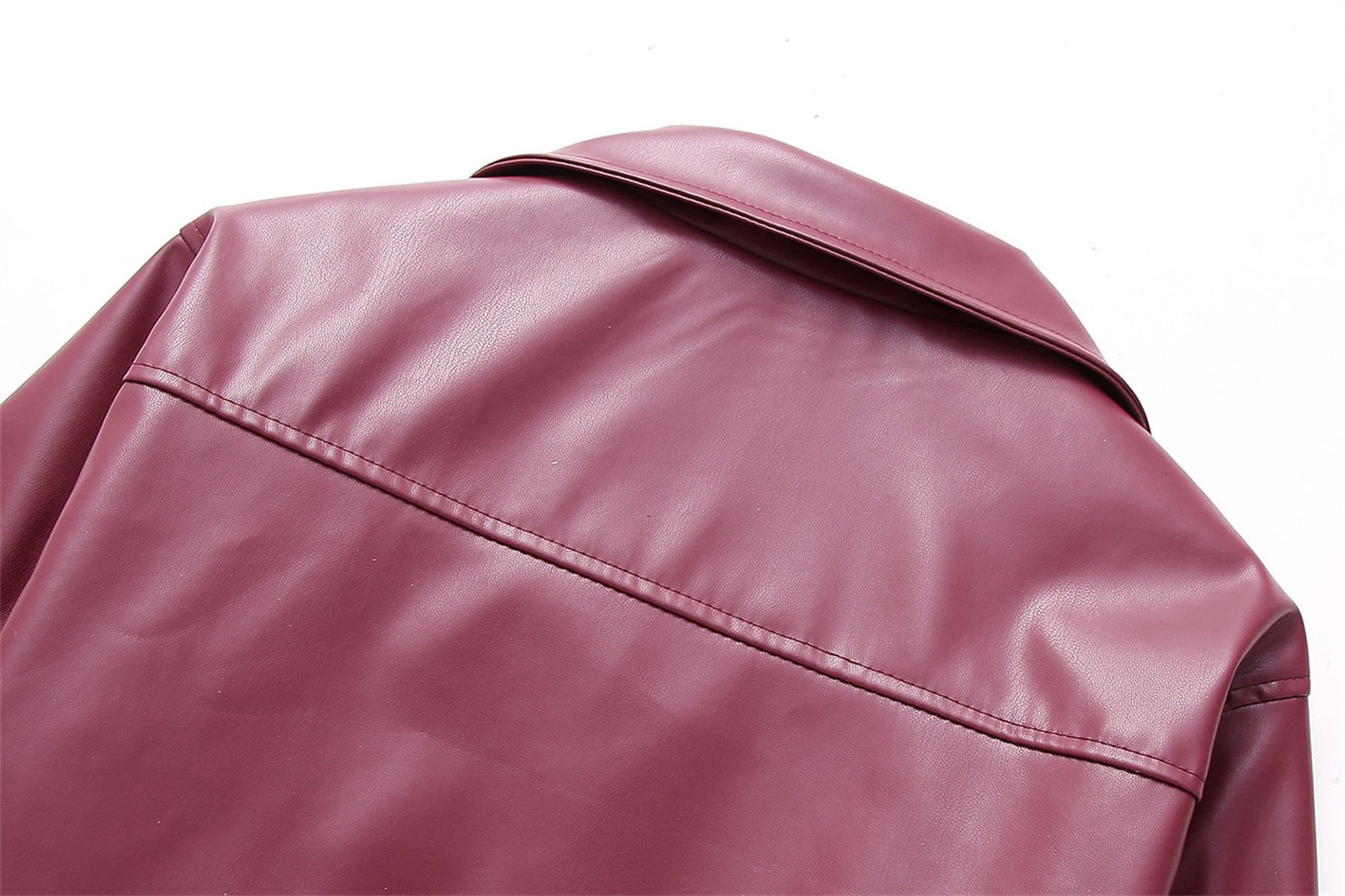 Jaqueta Feminina de Couro Sintético Vermelho Vinho Vintage, Casaco Moderno com Zíper e Lapela, Casacos de Outono Inverno, Blusas Curtas Femininas Estilo Streetwear