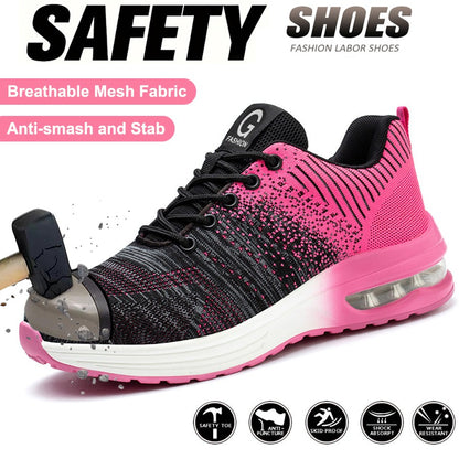 Steel Toe Puncture Resistant women Safety Shoes Breathable Comfortable Slip Resistant  Work Shoes Lightweight Tread Sneakers ?