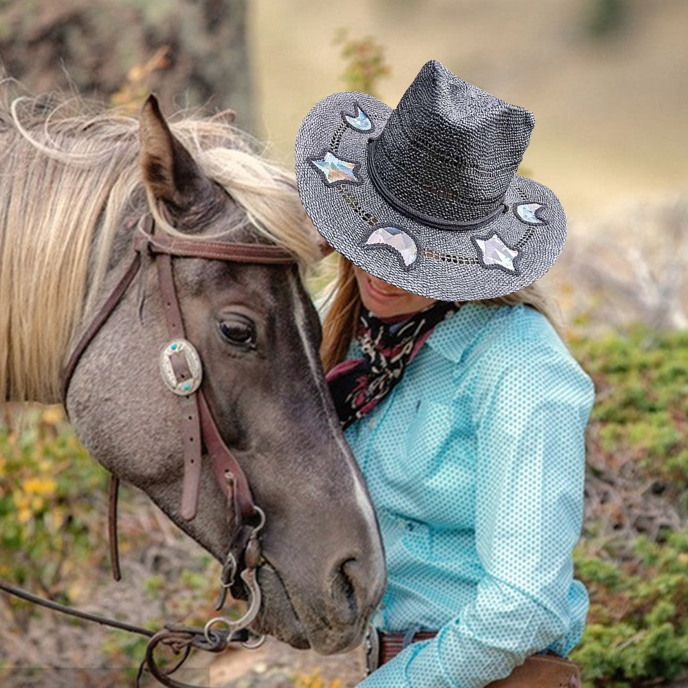 Straw Western Cowboy Hat for Women Shapeable Cowgirl Hat Vintage Summer Woven Sun Hat for Music Festival Party Beach