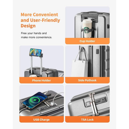 BAGAGEM DE MÃO 55x35x23cm Aprovada por Companhias Aéreas Bolso Frontal Rígida Mala de Viagem Inquebrável com Porta-Copos, Porta de Carregamento, Sid