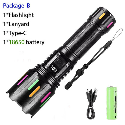 Super Powerful LED Flashlight 1000000LM High Power Torch Strong Light 800W Led Flash Light Rechargeable Hunting Tactical Lantern