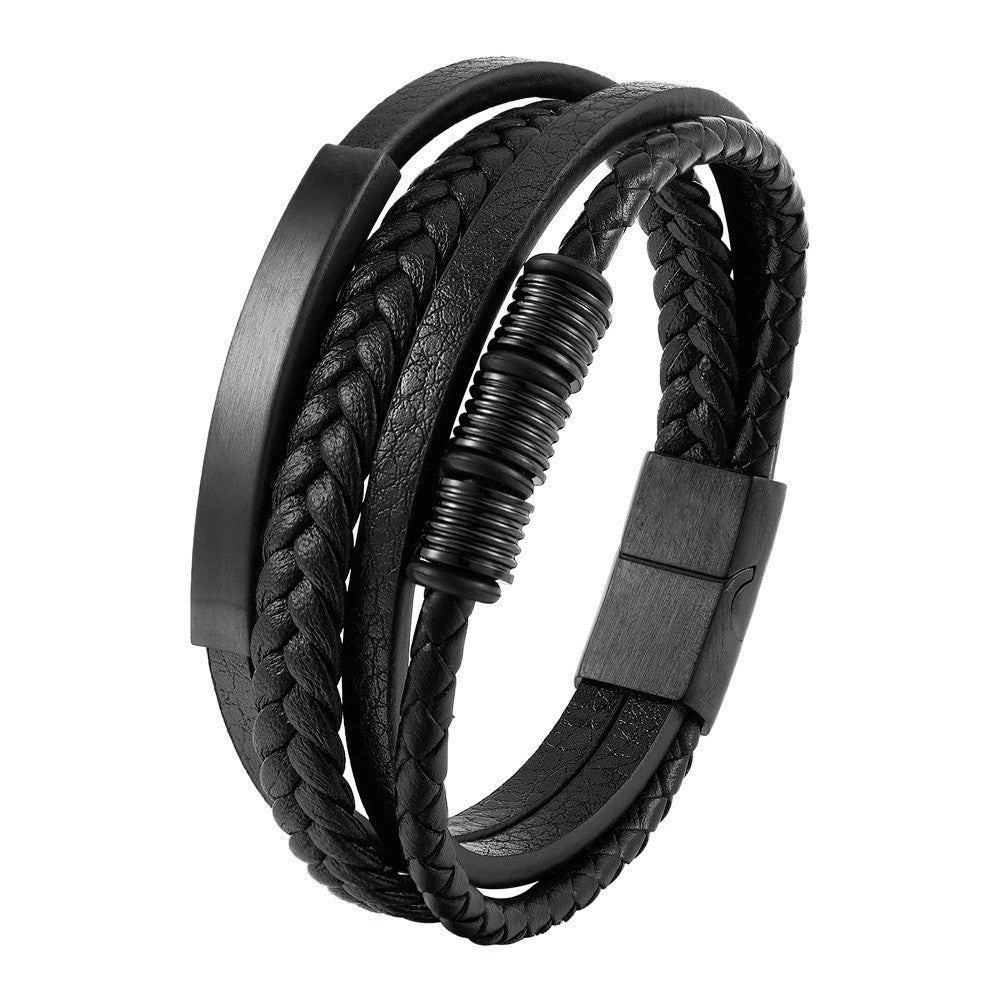 Pulseira de corda trançada charmosa para homens, fecho magnético de aço inoxidável, pulseiras e braceletes de couro legítimo, joias masculinas e femininas