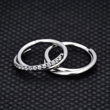 G23 Titanium Nose Ring Clicker Ear Cartilage Tragus Helix Daith Round Earrings Hoops CZ 16G Hinged Segment Body Piercing Jewelry
