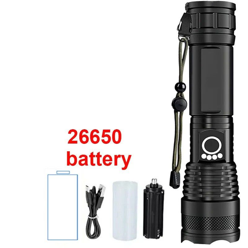 High Power Rechargeable LED Tactical Flashlight Aluminum Alloy Super Bright Telescopic Zoom Torch Lamp Outdoor Camping Fishing