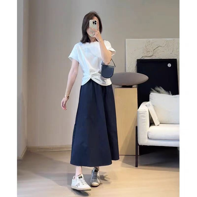 2026 Solid Color Big Size Half Skirt Women Leisure A- Line with Pocket Chinese Origin Simple Plus Size Mid Length Skirt