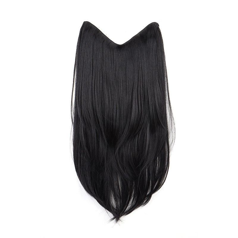 Alongamento de Cabelo Sintético de 22 Polegadas em Formato V, Longo e Liso, Peça de Cabelo em Camadas Natural Invisível para Uso Diário Feminino em Festas e no Dia a Dia