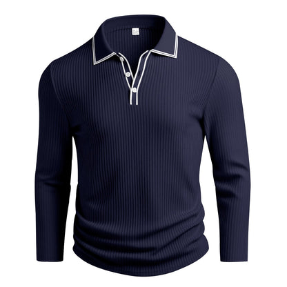 Spring And Autumn New Men's Striped Long Sleeve Polo Shirt Slim Fit Collar Multi Color Business And Leisure Versatile Men's Top