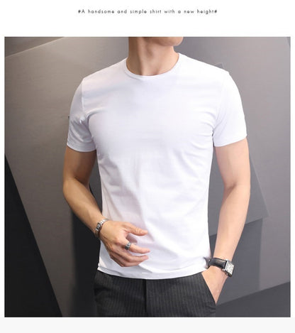 Men T-shirts White Black Short Sleeve Loose Round Neck Bottoming Shirts Trendy Casual Solid Color Pullover Tops Male Clothing