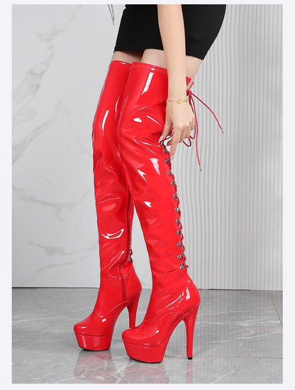 New Black Pole Dancing Long Shoes Night Club Party Queen Boots Over the Knee Boots High Heels Women Boots Sexy Thin Heels Shoes