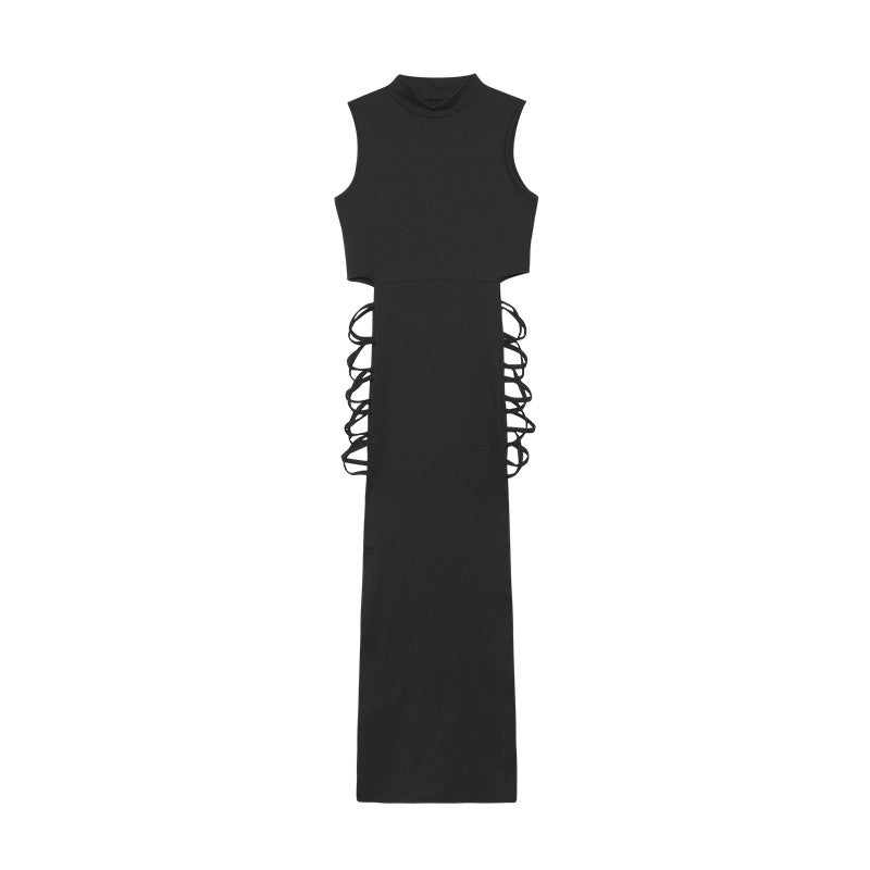 Criss Cross Cut Out Dress, Sexy Bodycon Mock Neck Sleeveless Dress, Women's Clot
