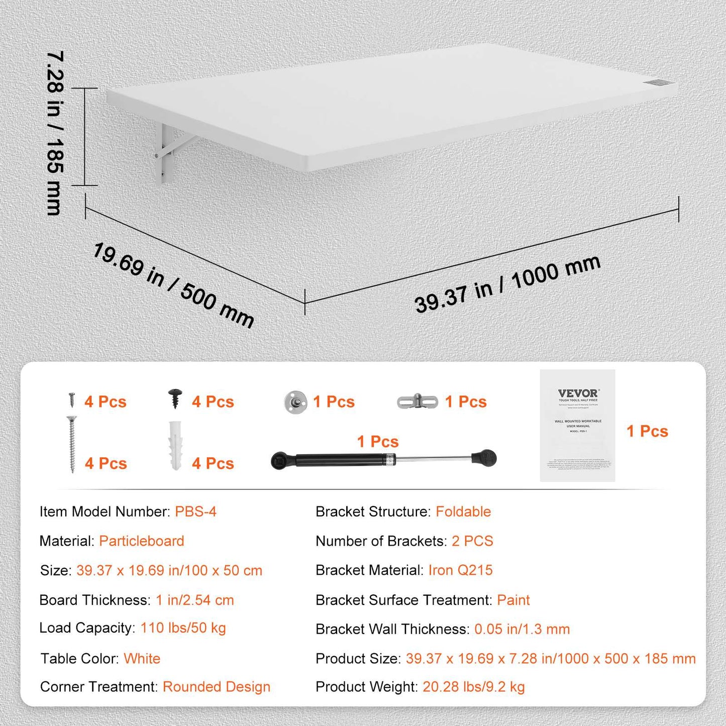 SucceBuy Wall Mounted Folding Table Drop Leaf  Floating Desk with Bracket Fold Down for Home Office Room Kitchen Space-Saving