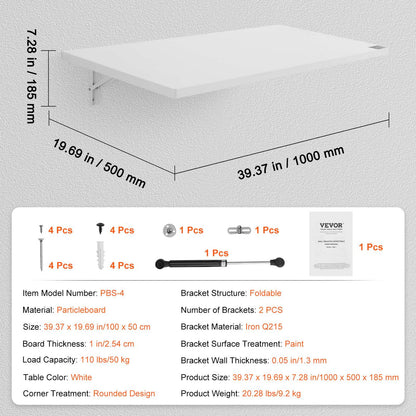 SucceBuy Wall Mounted Folding Table Drop Leaf  Floating Desk with Bracket Fold Down for Home Office Room Kitchen Space-Saving