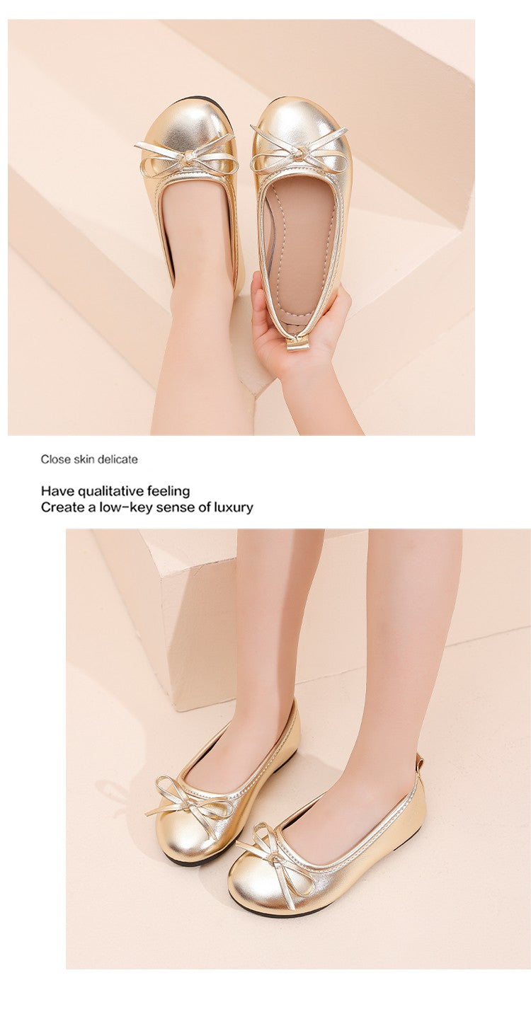 Elegant Girls Shoes Metal Colored Princess Casual Flats Soft Mary Jane Shoe Children Gold Silver Classic Ballet Flats Shoe 26-37