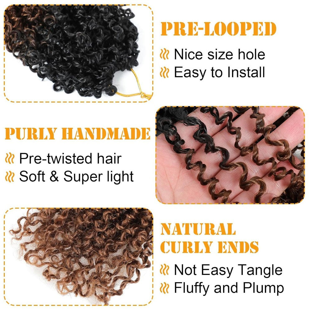 Cabelo de Crochê Yanky Twist de 8" pré-enrolado, Ombre Marrom, Cabelo de Crochê Sintético com Pontas Cacheadas, Cabelo de Crochê Yank Twist para Mulheres Negras